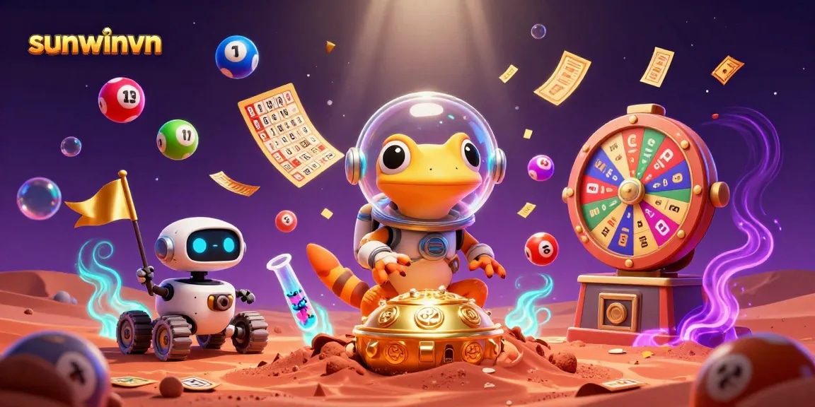 Experience sunwinvn's vibrant casino scene with a Martian gecko and lottery magic.
