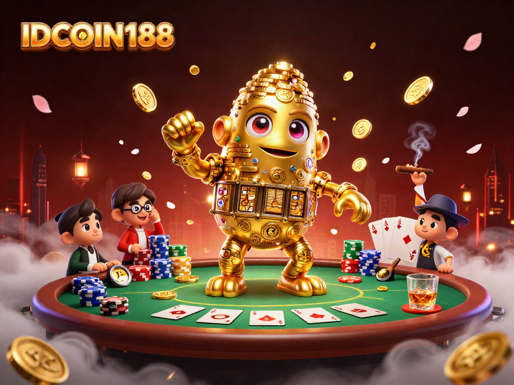 Spin, win, and enjoy thrills with IDCOIN188's dynamic golden golem and poker scene.