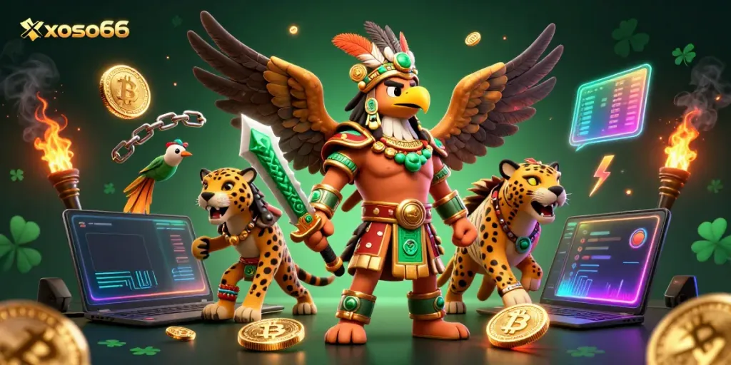 Experience winning strategies at xoso66 with vibrant 3D characters, Bitcoin coins, and gaming energy.