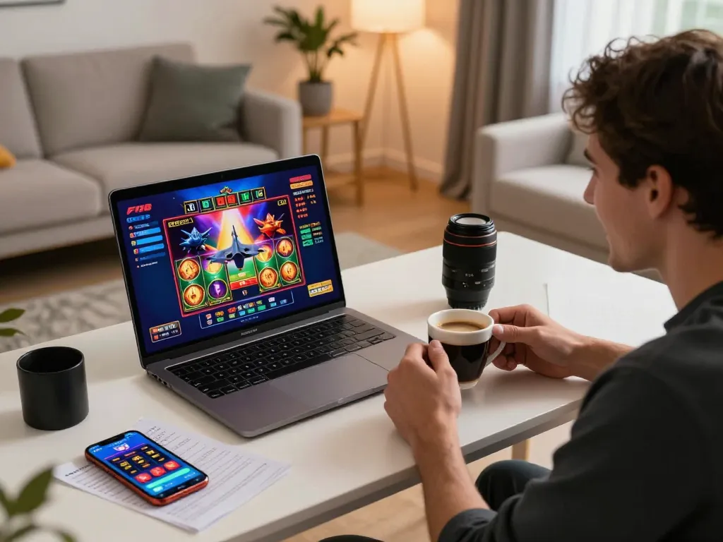 Person enjoying F168 online casino gaming experience on laptop at home