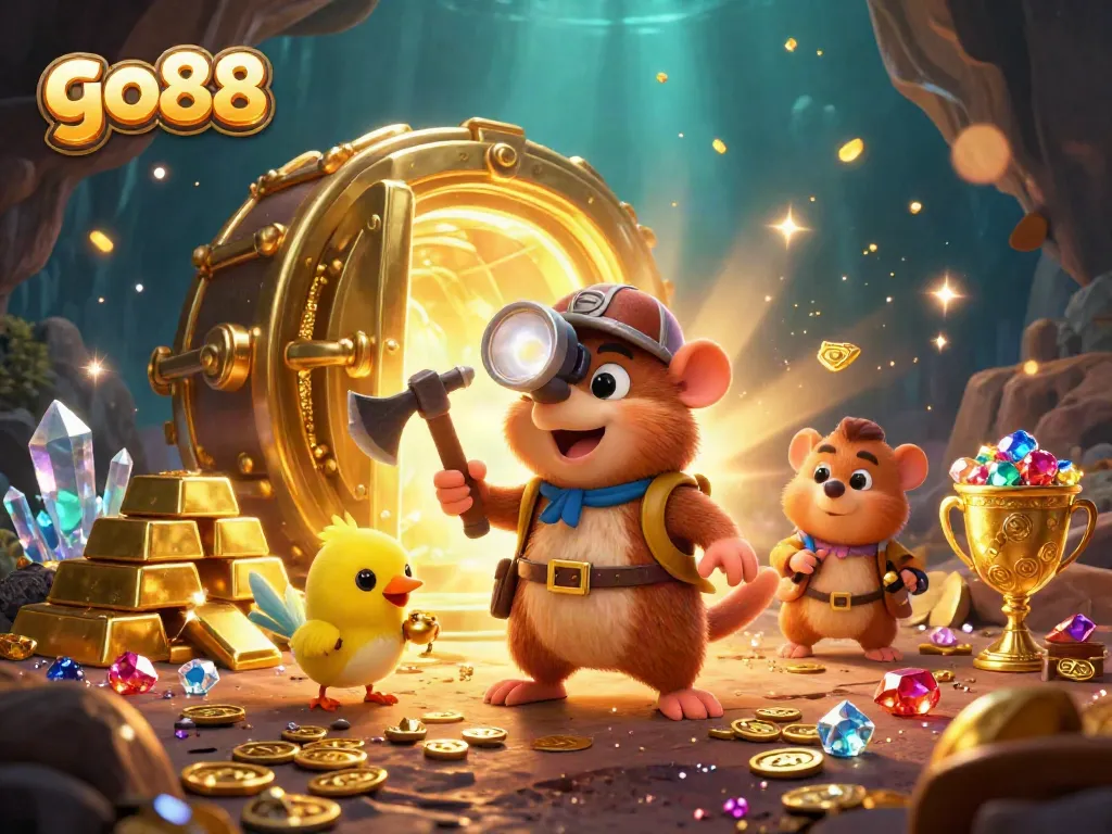 go88 gambling treasure hunter mole exploring golden gems and enchanting cave