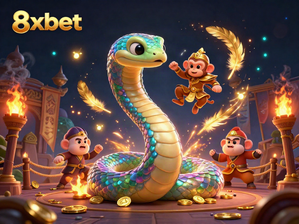 Experience 8xbet's vibrant casino adventures with dynamic illustrations featuring enchanting characters and gaming elements.