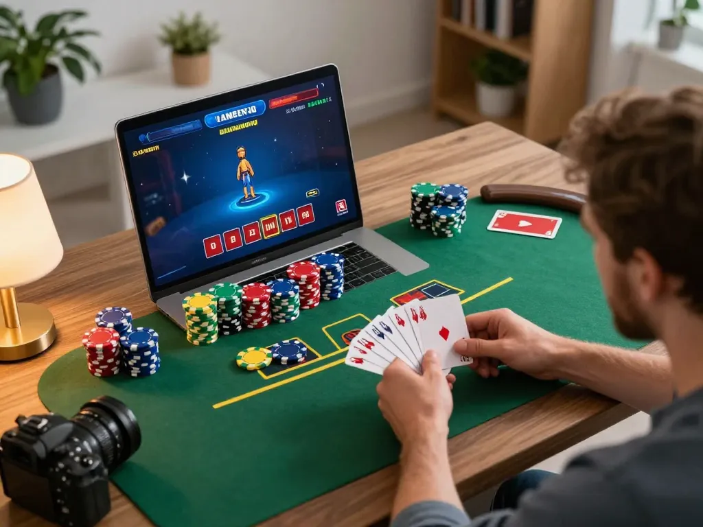 Player strategizing in an online blackjack game, KADAL 778 enhancing their winning tactics.