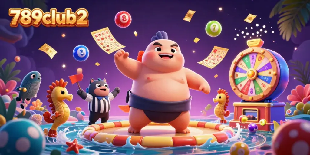 Experience the excitement of 789club2 with a lively underwater casino scene featuring vibrant lottery elements.