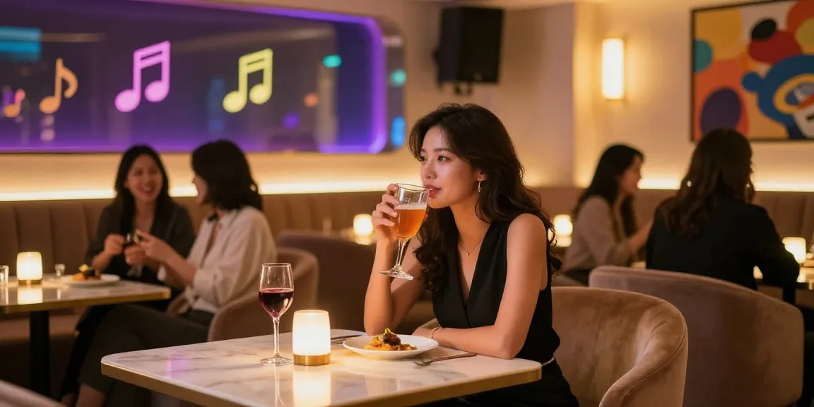 강남 타이밍의 고급스러운 라운지 풍경, 편안한 분위기에서 대화와 웃음이 가득한 모습