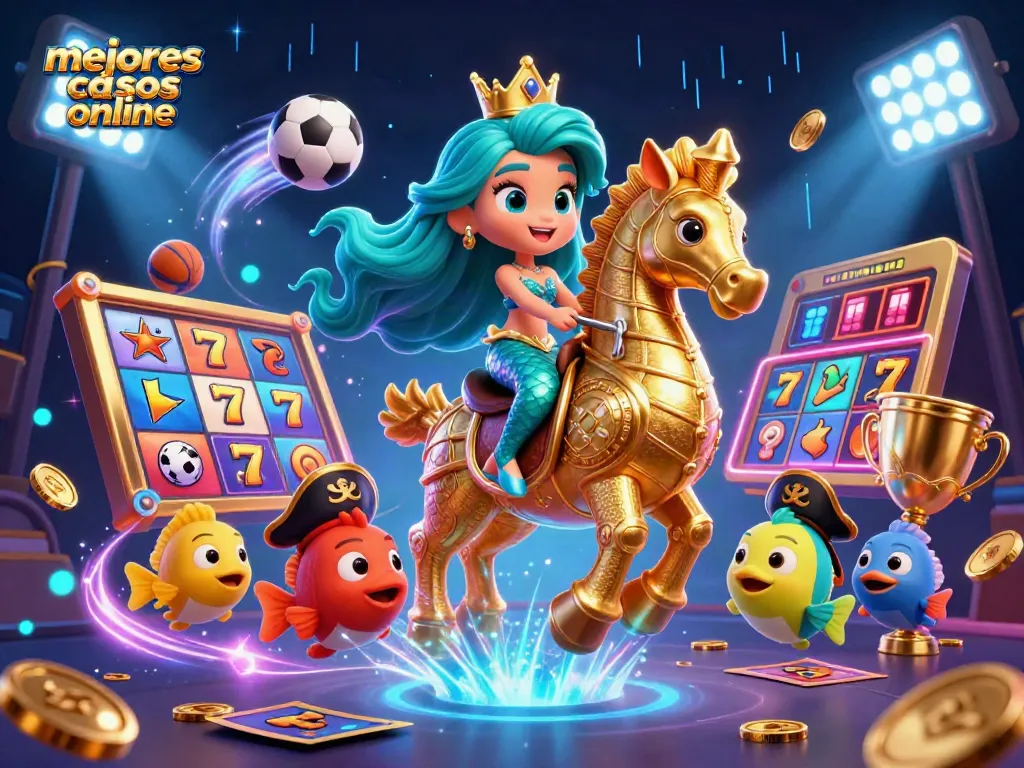 Disfruta de los mejores casinos online con esta ilustración vibrante y llena de acción.