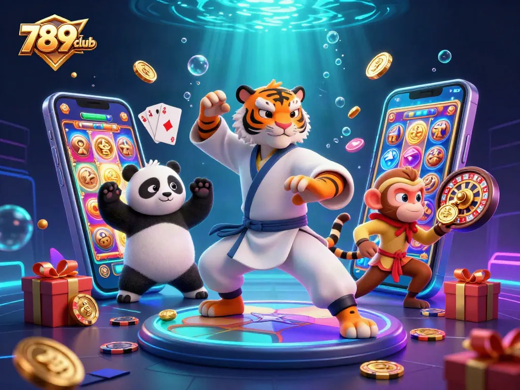 Experience thrilling gameplay with 789club as playful characters enjoy slots and rich rewards.