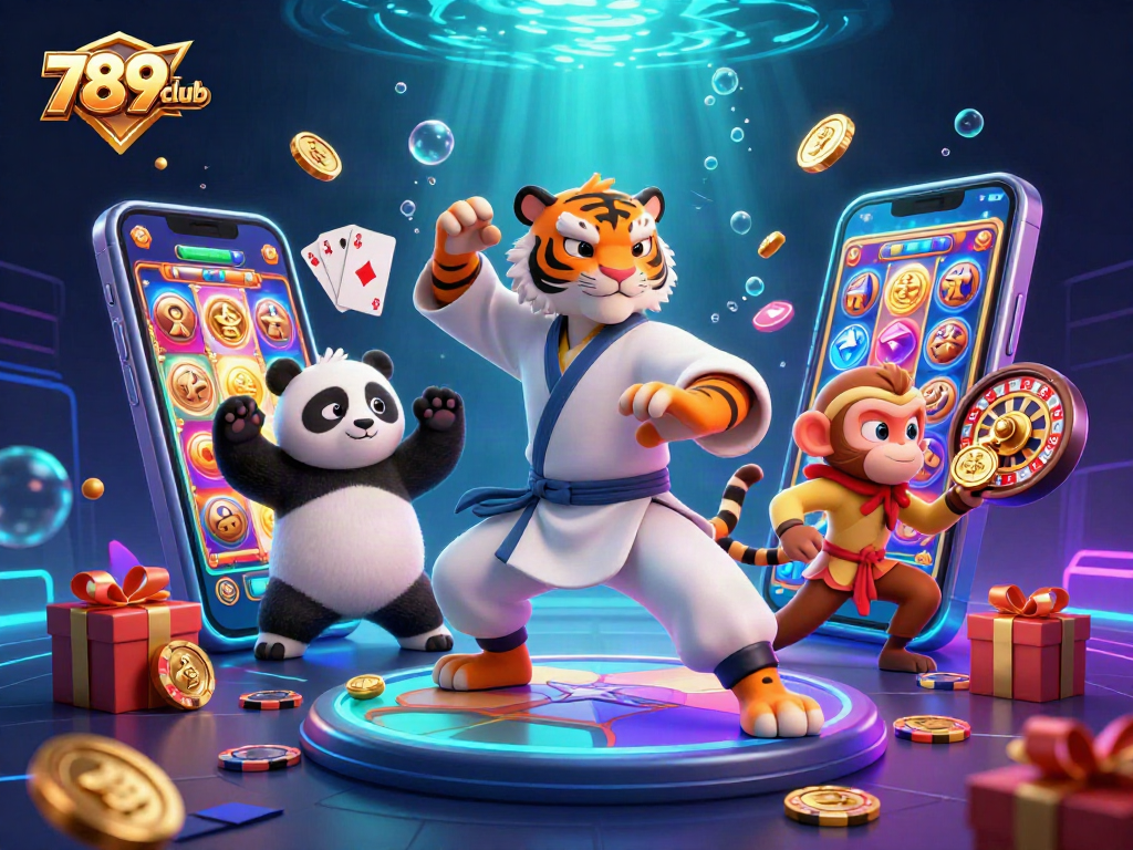 Experience thrilling gameplay with 789club as playful characters enjoy slots and rich rewards.