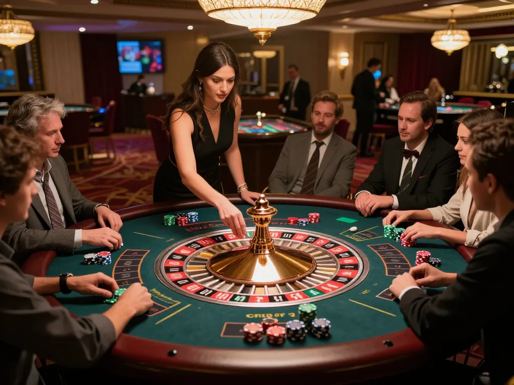 Experience thrilling gameplay at ROKOK88 login roulette table with expert croupier and focused players.