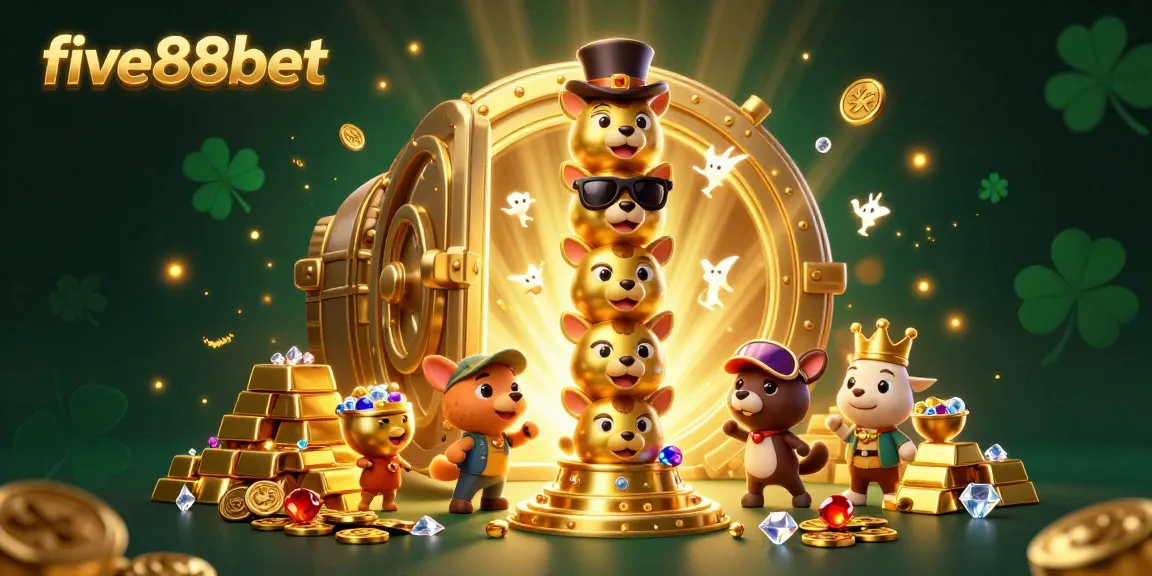 Experience the thrill of winning at five88bet with a vibrant casino-themed illustration showcasing a golden totem and treasure elements.