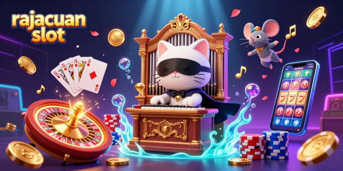 Engage with rajacuan slot through a vibrant casino scene featuring characters and dynamic elements.