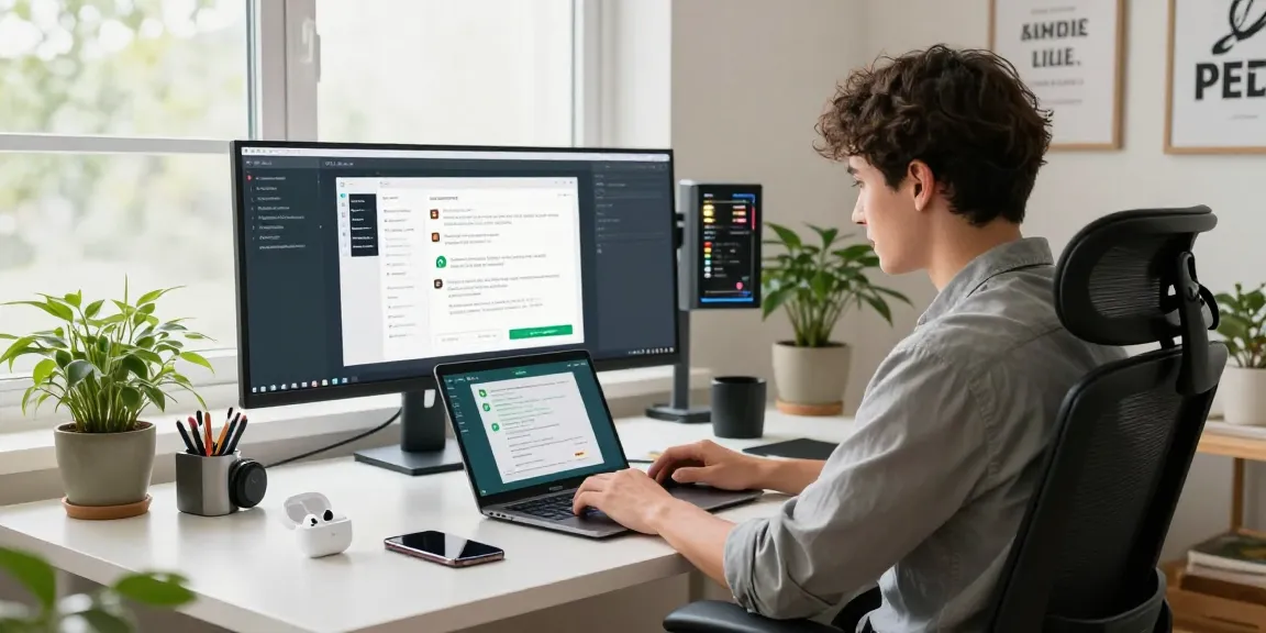 Engaging workspace featuring WhatsApp電腦版 on a laptop, showcasing a productive home office setup.