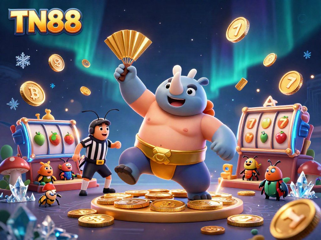 Witness the TN88 champion beetle stomp scattering golden coins in an exciting casino scene.