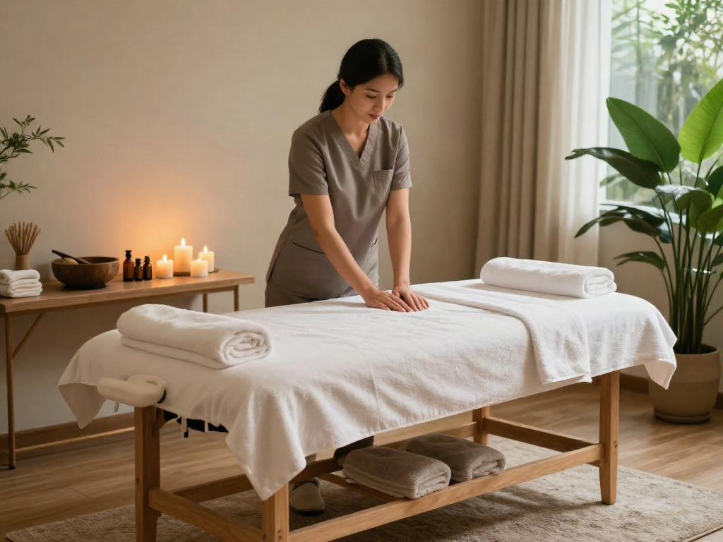 Relaxation area for 은평구출장안마 with wellness decor and ambient lighting.