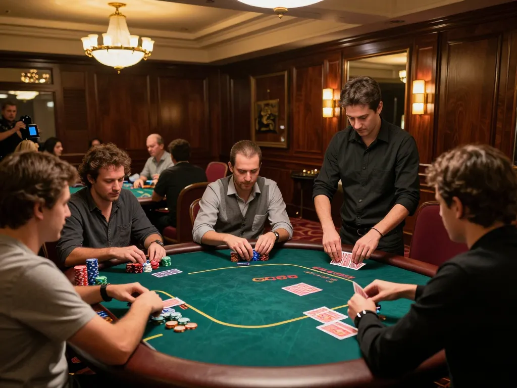 Experience strategic gameplay at GG88 with players focused at a poker table, vibrant casino atmosphere.