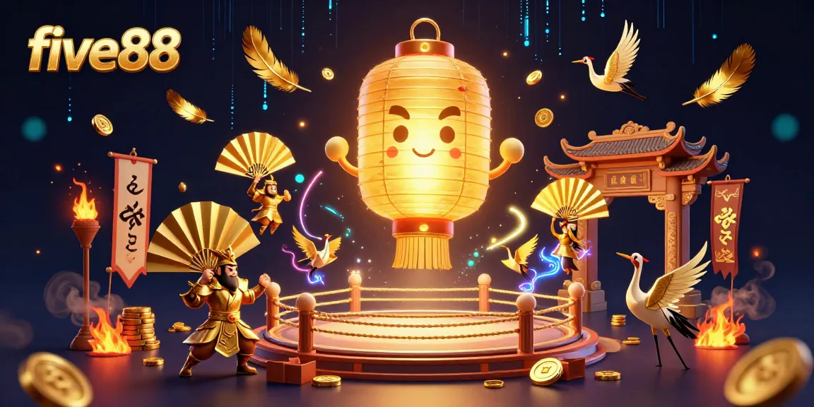 Experience the five88 online casino with a golden lantern spirit and vibrant game elements floating in a dynamic scene.