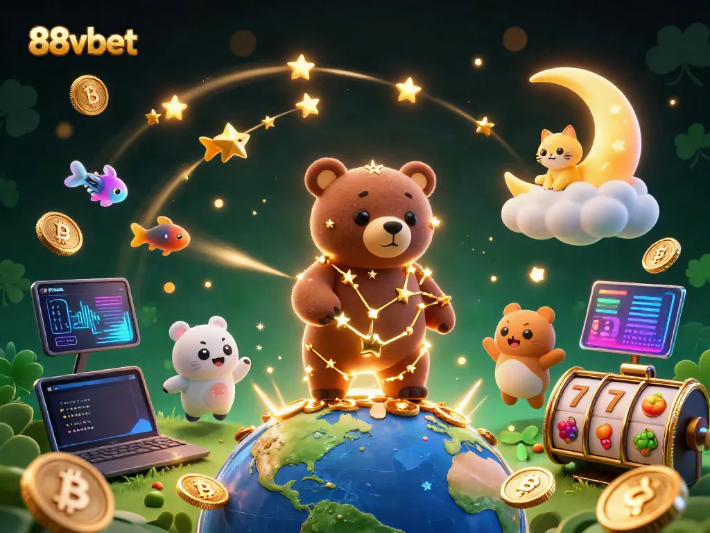 Engage in thrilling action at 88vbet with 3D characters surrounded by sparkling casino elements.