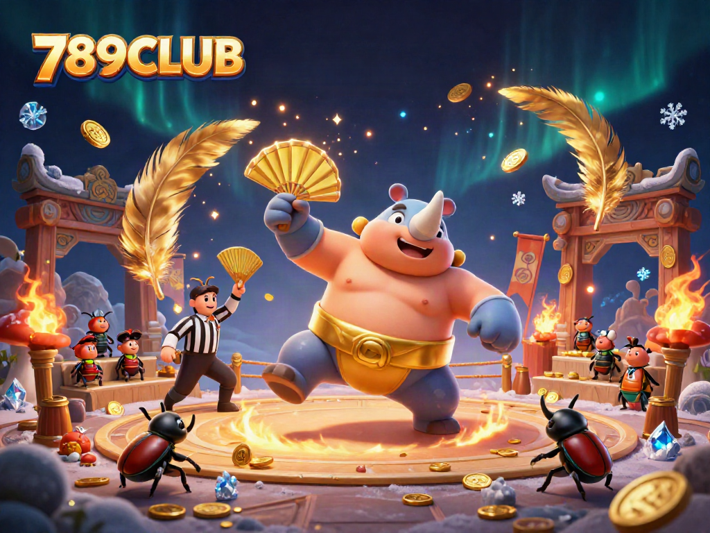 Experience thrilling wins at 789CLUB with an action-packed casino scene featuring dynamic beetles.