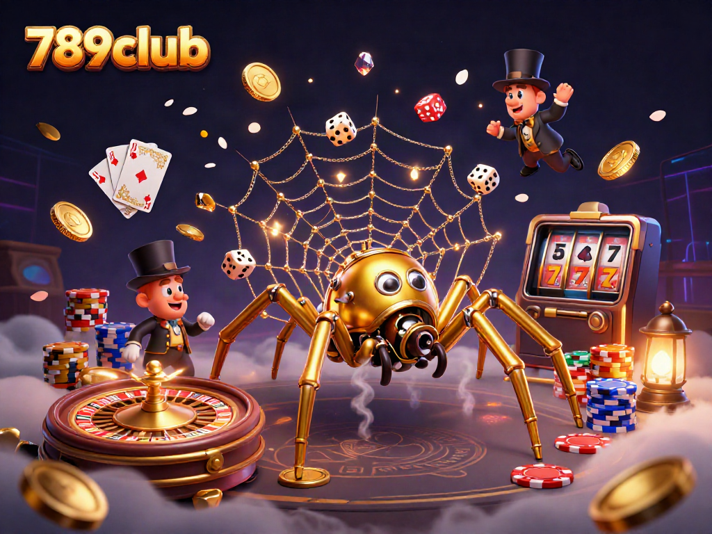 Engage with 789club's vibrant casino experience, illustrated with golden poker chips, coins, and dynamic game elements