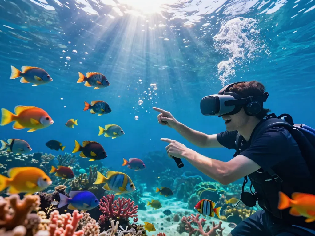 The gamer engaged in lại là Bắn cá đổi thưởng surrounded by vibrant underwater scenery and animated fish.
