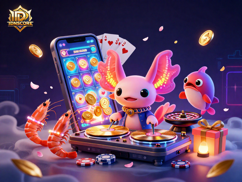 Engage with IDNSCORE’s vibrant casino experience featuring fun slot games and lively underwater characters.
