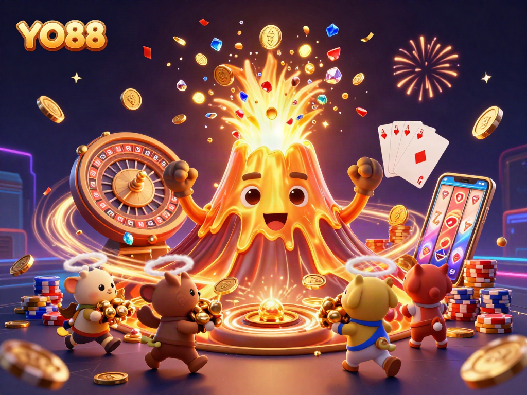 Experience the thrill of winnings at YO88 with vibrant casino elements and treasures!