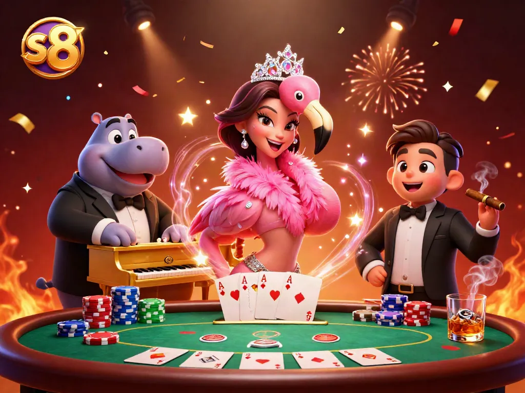 Experience high-energy gaming with S8's vibrant casino scene filled with action.