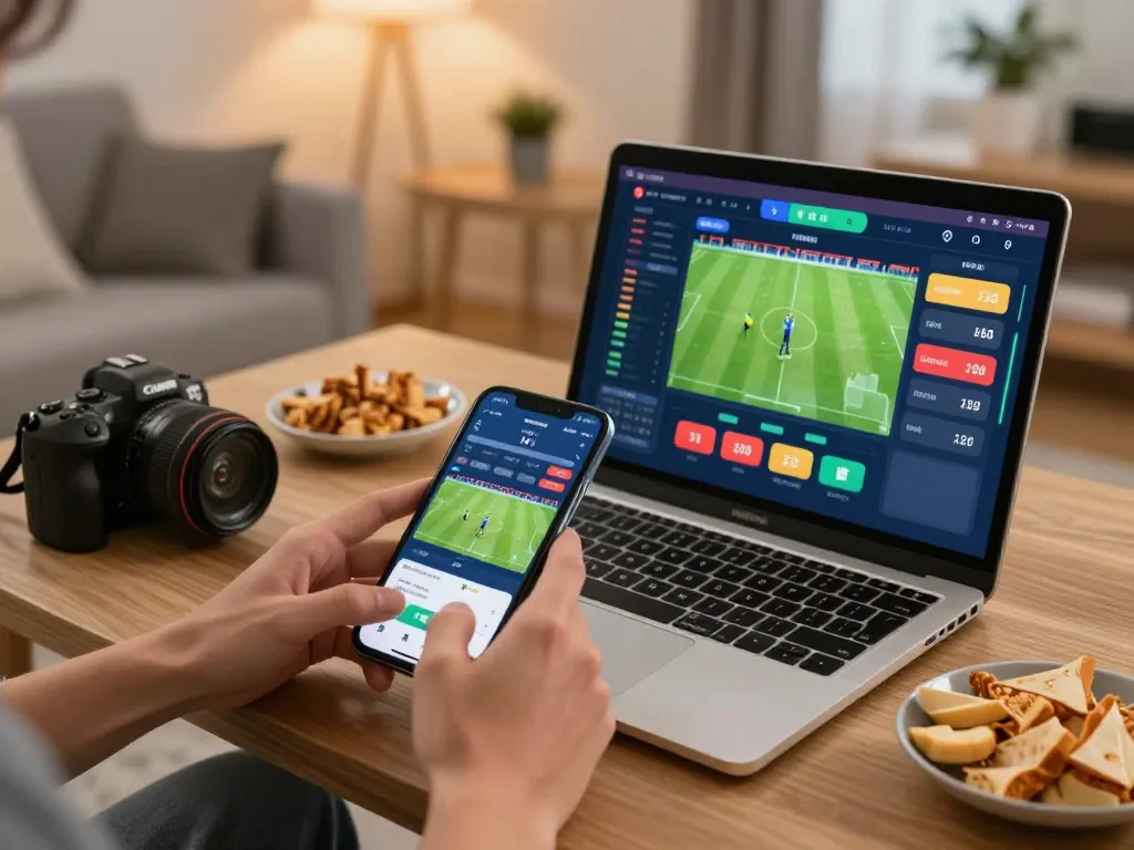 The excitement of placing bets on Keo nha cai 5 during a live sports event on a smartphone.