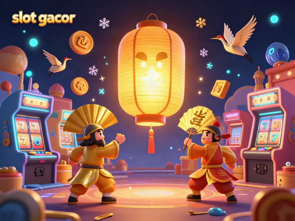 Play slot gacor at a lively casino with luminous characters and colorful game elements.