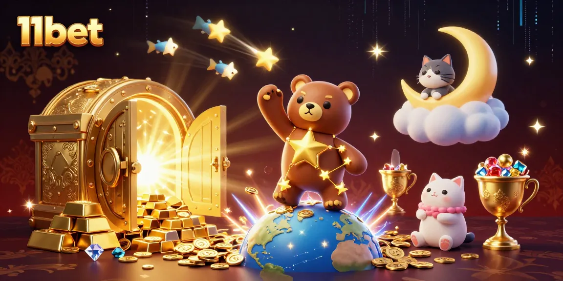 Experience thrilling wins with 11bet's dynamic 3D illustration of casino treasures and characters.