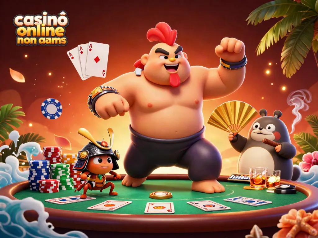 Gioca nei casinò online non AAMS con il potente lottatore e il grillo feroce in un'illustrazione vivace.
