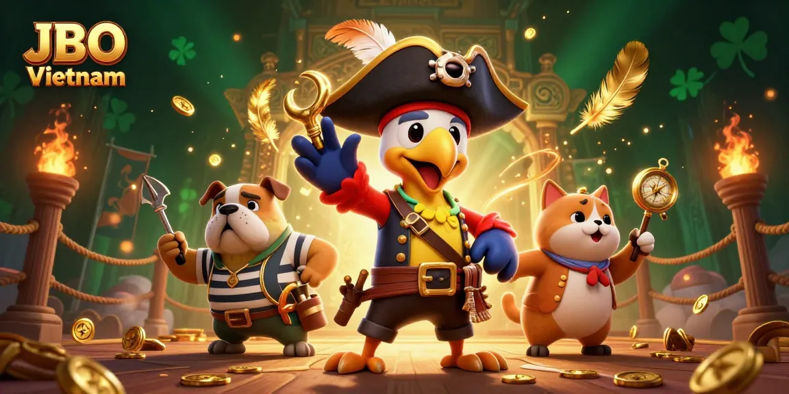 Engage in thrilling games at JBO Vietnam with captivating pirate-themed illustration showcasing casino excitement.