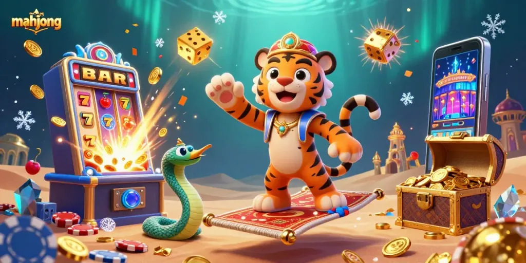 Engage with mahjong action in a vibrant casino scene featuring dynamic characters and thrilling gameplay elements.