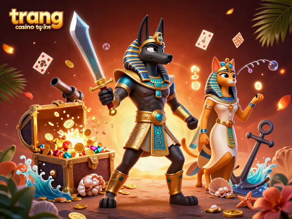 Đắm chìm vào trang casino trực tuyến với chiến binh Anubis và kho báu.