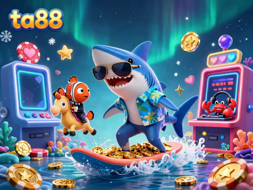 Experience thrilling wins at ta88 with a vibrant underwater casino scene featuring playful characters.