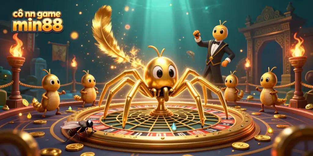 Experience thrilling bets at cổng game min88 with a golden roulette web and colorful cosmic casino elements.