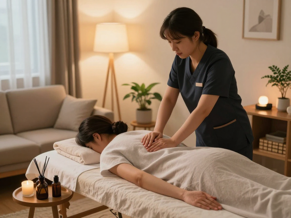 Experience a soothing 영등포출장마사지 in a tranquil home setting with a professional therapist.