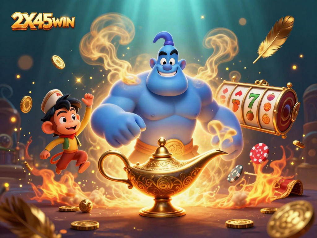 Menang besar dengan 2X45WIN, ilustrasi kasino berkualitas tinggi yang penuh detail.