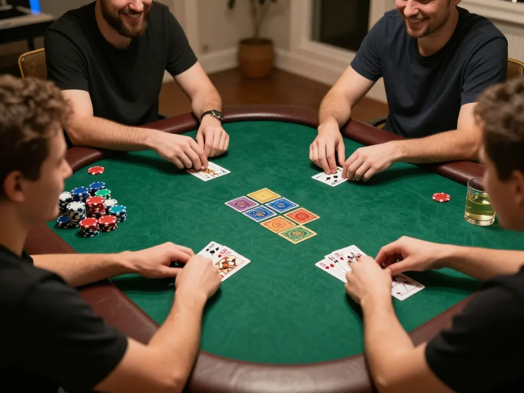 Engaged players at a poker game, showcasing strategic moments with 58wiin atmosphere and social interaction.