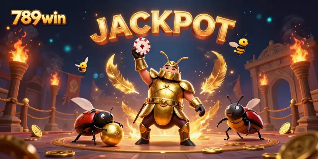 Experience the excitement of 789win with dynamic beetle characters celebrating a jackpot.