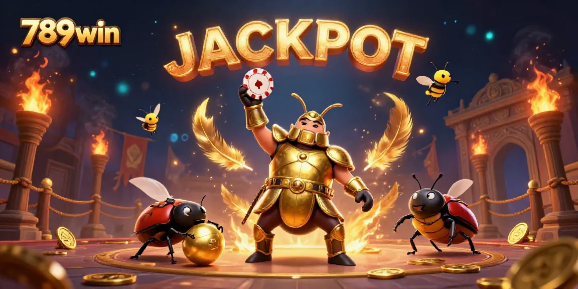Experience the excitement of 789win with dynamic beetle characters celebrating a jackpot.