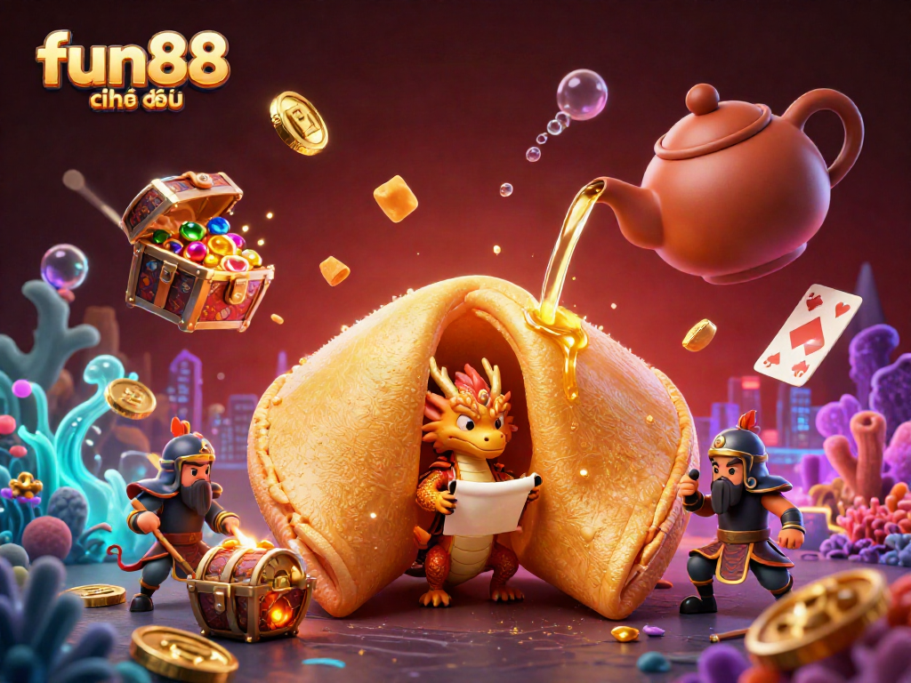 Experience thrilling fun88 chính thức vibes in a rich 3D casino scene with golden fortune themes.