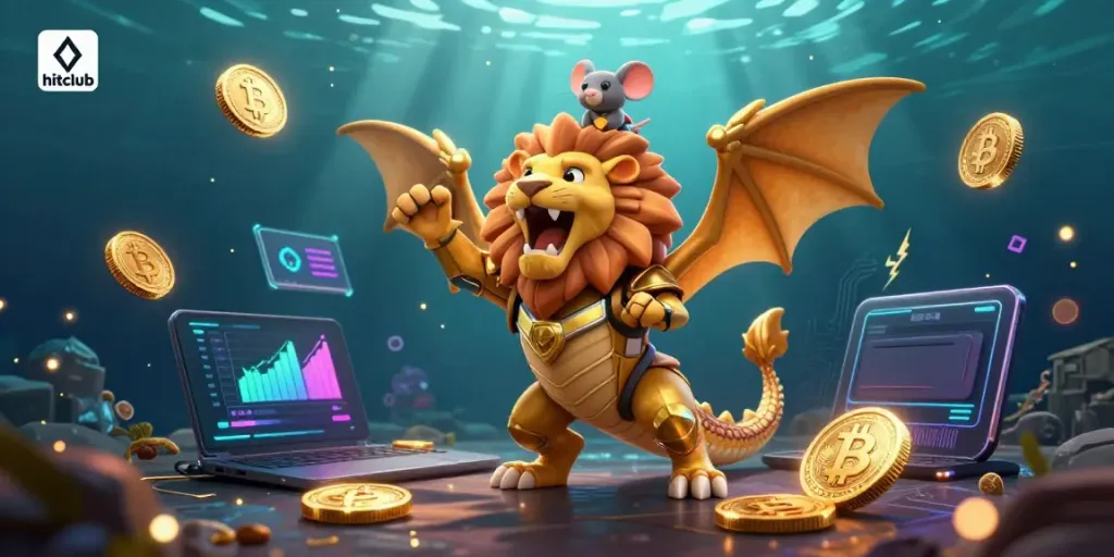 Join hitclub as a roaring chimera and a brave mouse jockey navigate a vibrant crypto casino.