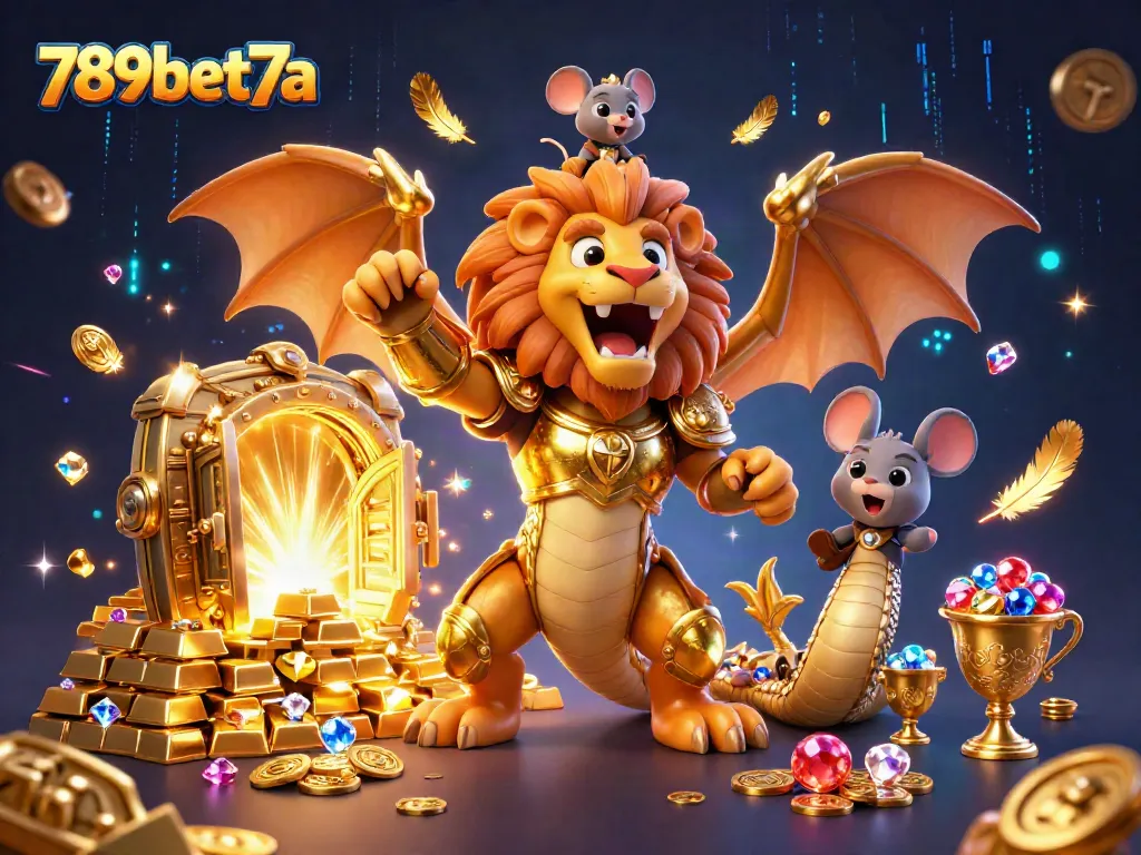 Experience thrilling wins at 789bet7a with a victorious chimera and glowing treasures.