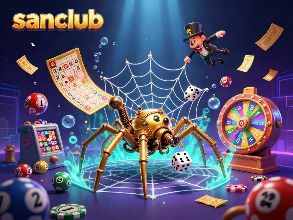 Catch exciting casino action with sanclub, featuring a steampunk spider and dynamic game elements.