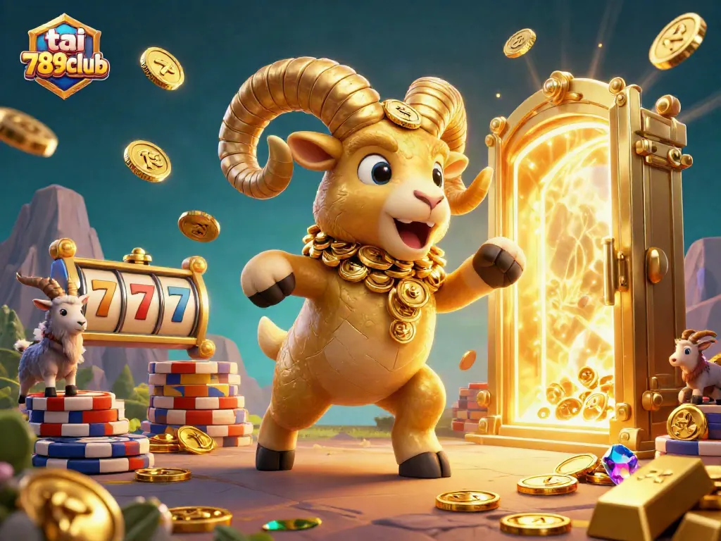 Engage with the thrilling games at tai 789club, illustrated with golden treasure and dynamic gameplay elements.