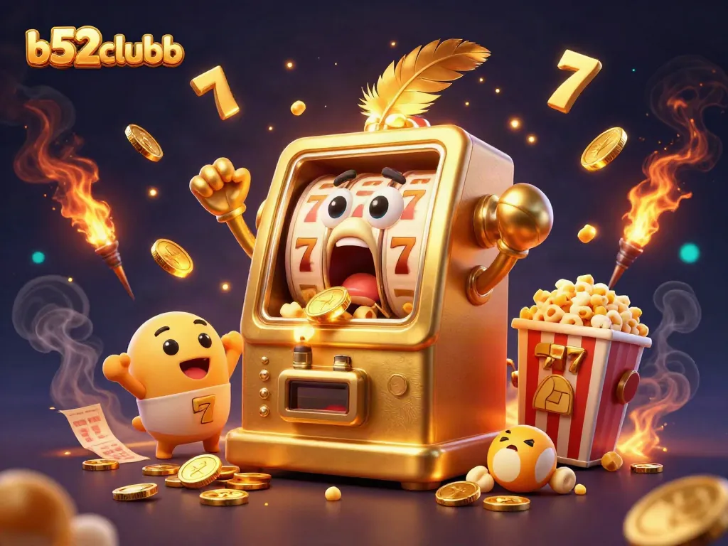 b52clubb slot machine hits a jackpot amid celebrations and a rich atmosphere in a colorful 3D scene.