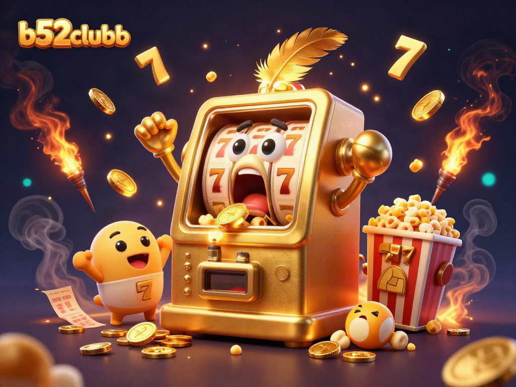 b52clubb slot machine hits a jackpot amid celebrations and a rich atmosphere in a colorful 3D scene.