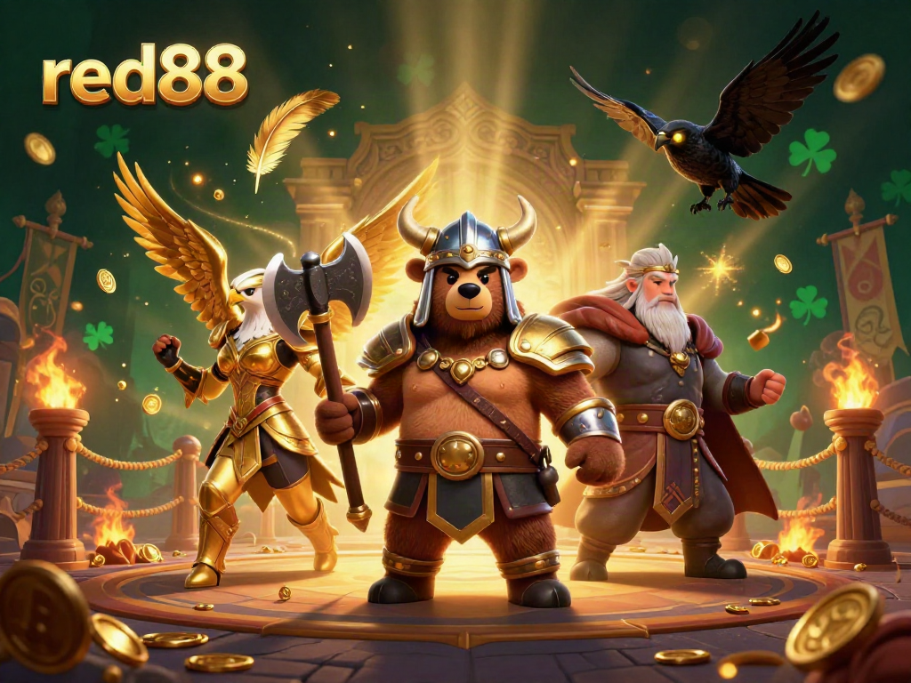 Experience excitement with red88 as the Viking bear and Valkyrie eagle embrace thrilling gameplay at the casino.