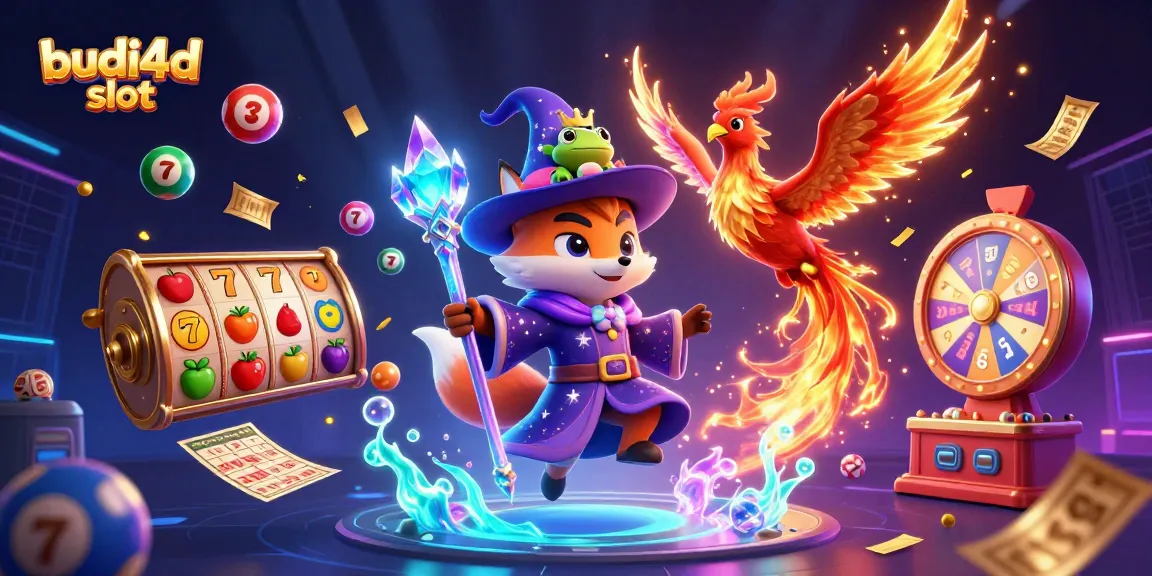 Engage with thrilling budi4d slot action in a vibrant 3D magical casino scene featuring colorful game elements.